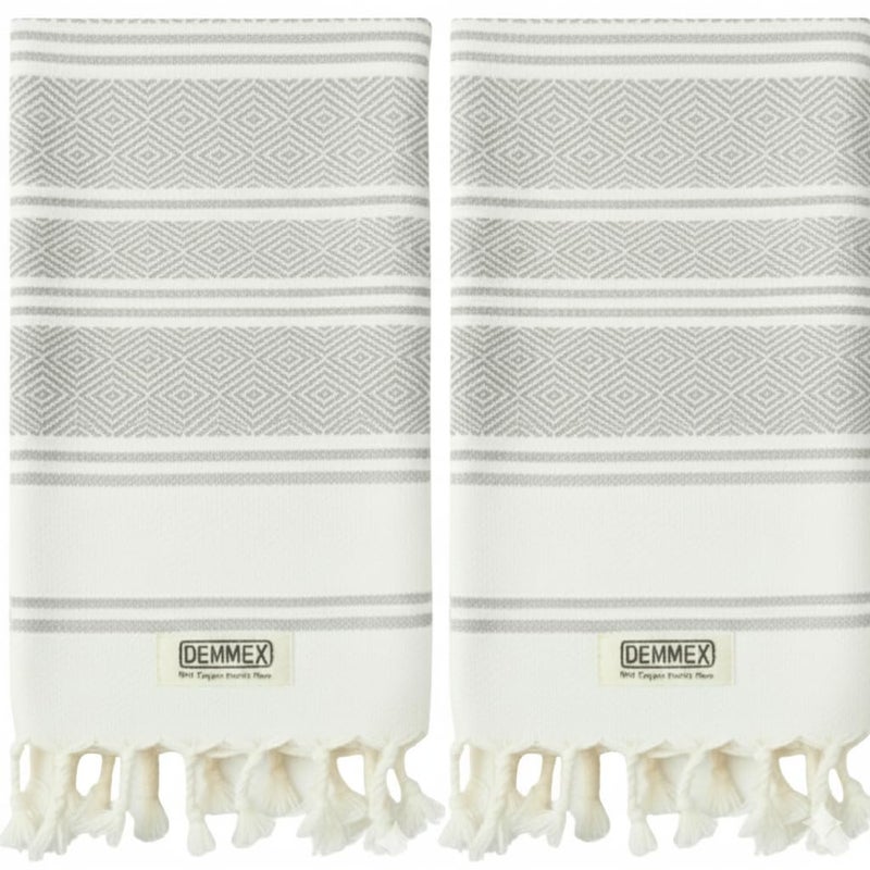 DEMMEX Organic Turkish Hand Towels for Bathroom â€“ 100% Oeko-TEX Certified Turkish Cotton, Quick Dry, Lightweight Kitchen & Travel Towels, Diamond Weave, Large 18x36 Inches, Set of 2, Gray - Image 1